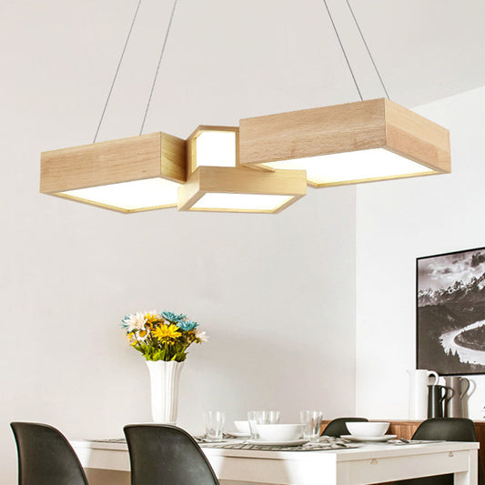 Wooden Square Island Lighting Fixture Modern Style LED Wood Hanging Ceiling Light Clearhalo 'Ceiling Lights' 'Island Lights' 'Lighting' 2631226