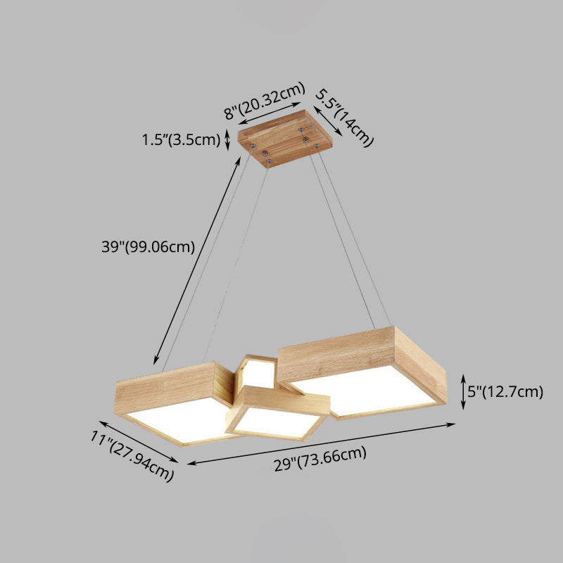 Wooden Square Island Lighting Fixture Modern Style LED Wood Hanging Ceiling Light Clearhalo 'Ceiling Lights' 'Island Lights' 'Lighting' 2631228