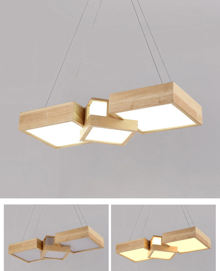Wooden Square Island Lighting Fixture Modern Style LED Wood Hanging Ceiling Light Clearhalo 'Ceiling Lights' 'Island Lights' 'Lighting' 2631229