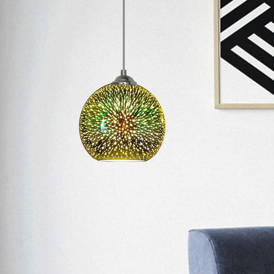 Globe Hanging Light Fixture Modern Gold/Copper 3D Glass 1 Head 8"/10" Wide Dining Room Pendant Lamp Clearhalo 'Ceiling Lights' 'Chandeliers' 'Glass shade' 'Glass' 'Modern Pendants' 'Modern' 'Pendant Lights' 'Pendants' Lighting' 263122