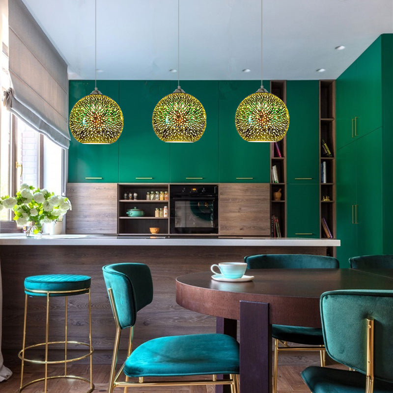 Globe Hanging Light Fixture Modern Gold/Copper 3D Glass 1 Head 8"/10" Wide Dining Room Pendant Lamp Clearhalo 'Ceiling Lights' 'Chandeliers' 'Glass shade' 'Glass' 'Modern Pendants' 'Modern' 'Pendant Lights' 'Pendants' Lighting' 263123