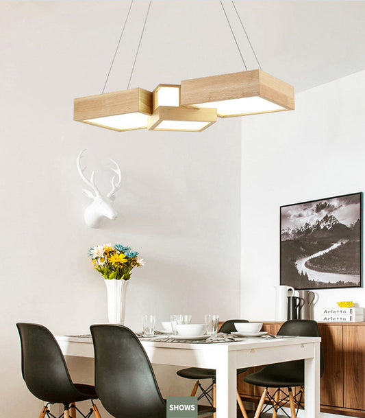 Wooden Square Island Lighting Fixture Modern Style LED Wood Hanging Ceiling Light Clearhalo 'Ceiling Lights' 'Island Lights' 'Lighting' 2631232