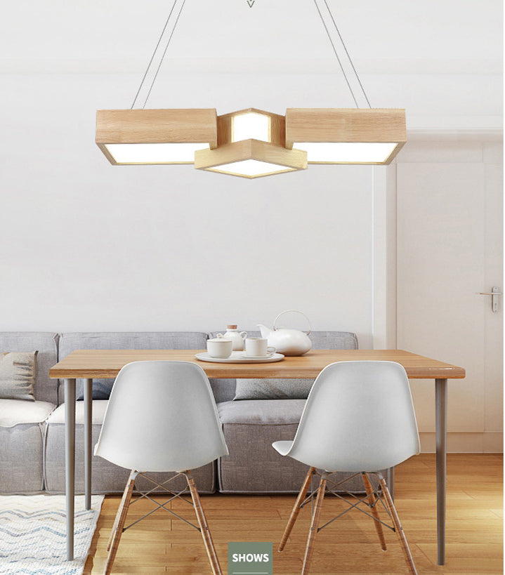Wooden Square Island Lighting Fixture Modern Style LED Wood Hanging Ceiling Light Clearhalo 'Ceiling Lights' 'Island Lights' 'Lighting' 2631233