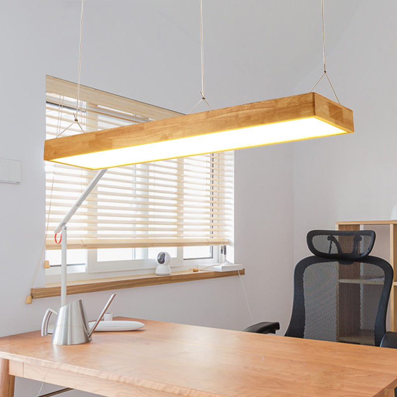 Wood Rectangle Island Lighting Fixture Modern Style LED Wooden Hanging ...