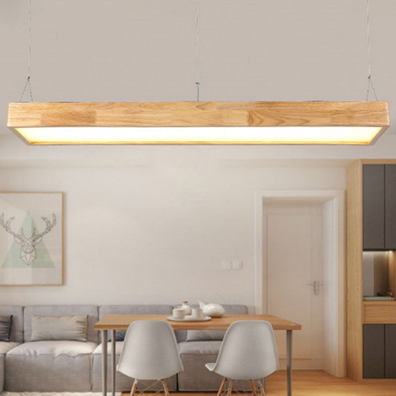 Wood Rectangle Island Lighting Fixture Modern Style LED Wooden Hanging ...