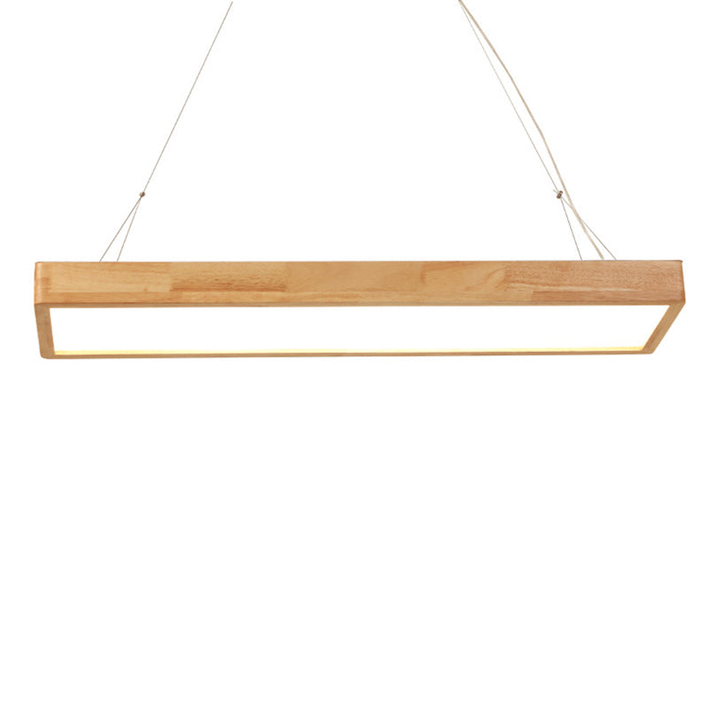 Wood Rectangle Island Lighting Fixture Modern Style LED Wooden Hanging ...