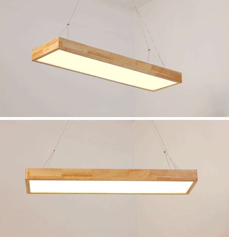 Wood Rectangle Island Lighting Fixture Modern Style LED Wooden Hanging ...