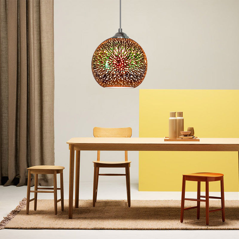 Globe Hanging Light Fixture Modern Gold/Copper 3D Glass 1 Head 8"/10" Wide Dining Room Pendant Lamp Clearhalo 'Ceiling Lights' 'Chandeliers' 'Glass shade' 'Glass' 'Modern Pendants' 'Modern' 'Pendant Lights' 'Pendants' Lighting' 263130