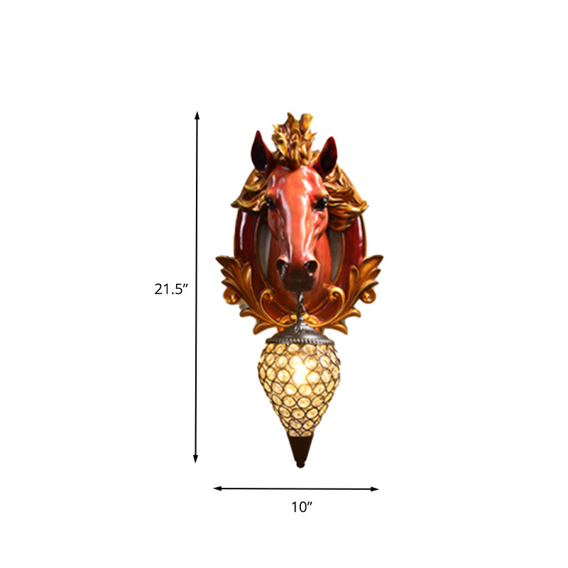 1 Light Living Room Wall Light Vintage Sconce with White/Red Horse Resin Decoration, 10"/12" Wide Clearhalo 'Wall Lamps & Sconces' 'Wall Lights' Lighting' 263178