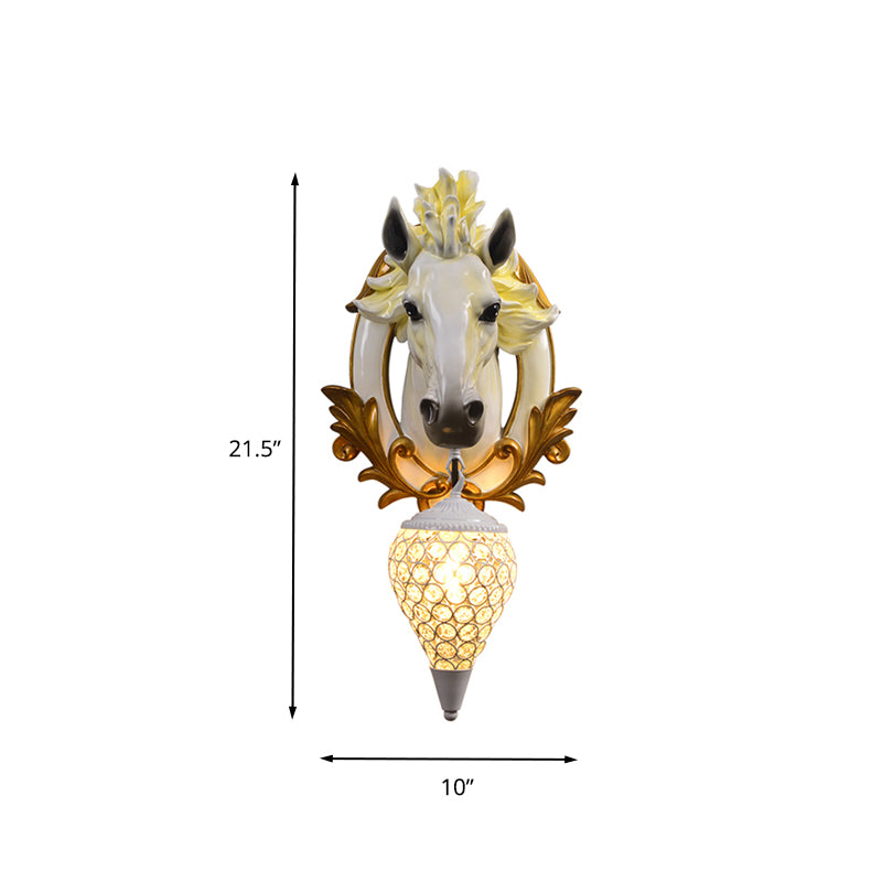 1 Light Living Room Wall Light Vintage Sconce with White/Red Horse Resin Decoration, 10"/12" Wide Clearhalo 'Wall Lamps & Sconces' 'Wall Lights' Lighting' 263180