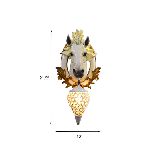 1 Light Living Room Wall Light Vintage Sconce with White/Red Horse Resin Decoration, 10"/12" Wide Clearhalo 'Wall Lamps & Sconces' 'Wall Lights' Lighting' 263180