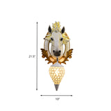 1 Light Living Room Wall Light Vintage Sconce with White/Red Horse Resin Decoration, 10"/12" Wide Clearhalo 'Wall Lamps & Sconces' 'Wall Lights' Lighting' 263180