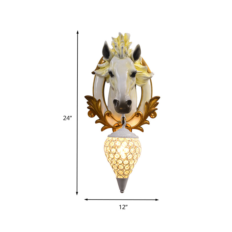 1 Light Living Room Wall Light Vintage Sconce with White/Red Horse Resin Decoration, 10"/12" Wide Clearhalo 'Wall Lamps & Sconces' 'Wall Lights' Lighting' 263181