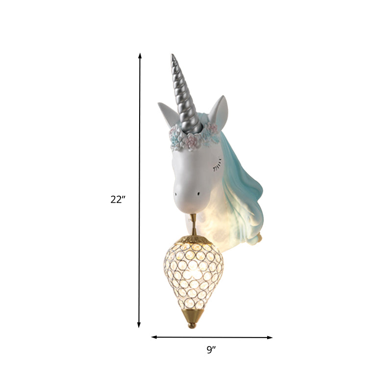 Ice Cream Wall Mount Light Vintage Crystal 1 Light Kid Room Sconce Light with Pink/Blue Unicorn Decoration Clearhalo 'Wall Lamps & Sconces' 'Wall Lights' Lighting' 263187
