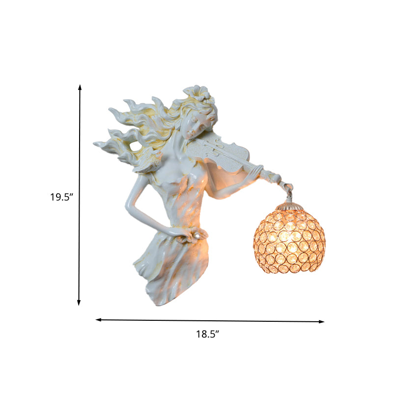 Dome Wall Mount Light Vintage Metal and Crystal 1 Light White/Gold Wall Sconce Light with Girl Decoration Clearhalo 'Wall Lamps & Sconces' 'Wall Lights' Lighting' 263191