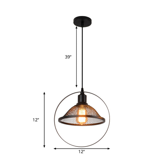 Black Bell/Barn/Cone Hanging Light Metal Wire Industrial 1 Bulb Indoor Suspension Light for Dining Table Clearhalo 'Art Deco Pendants' 'Black' 'Cast Iron' 'Ceiling Lights' 'Ceramic' 'Crystal' 'Industrial Pendants' 'Industrial' 'Metal' 'Middle Century Pendants' 'Pendant Lights' 'Pendants' 'Rustic Pendants' 'Tiffany' Lighting' 263251