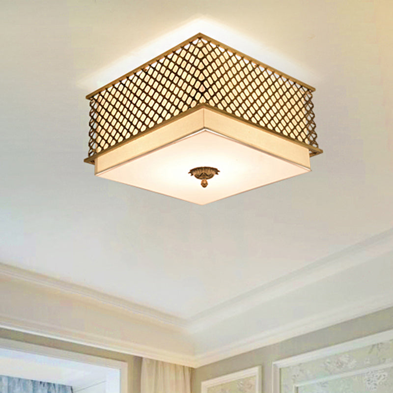5 Lights Flushmount Lighting Traditional Square Metal Ceiling Light in Brass for Bedroom, 16"/19.5" Wide Brass 16" Clearhalo 'Ceiling Lights' 'Close To Ceiling Lights' 'Close to ceiling' 'Flush mount' Lighting' 263256
