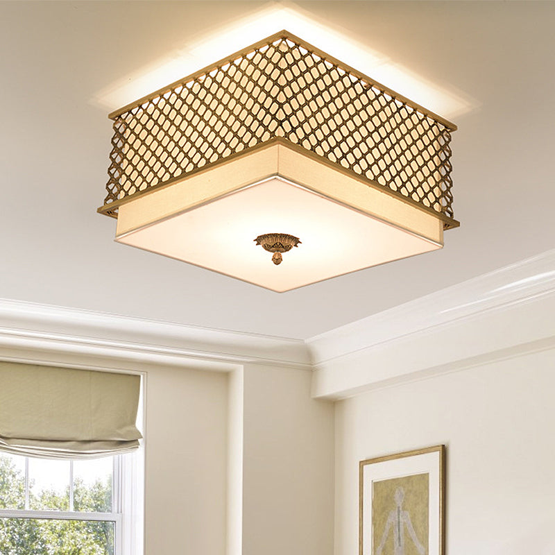 5 Lights Flushmount Lighting Traditional Square Metal Ceiling Light in Brass for Bedroom, 16"/19.5" Wide Clearhalo 'Ceiling Lights' 'Close To Ceiling Lights' 'Close to ceiling' 'Flush mount' Lighting' 263257