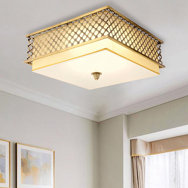 5 Lights Flushmount Lighting Traditional Square Metal Ceiling Light in Brass for Bedroom, 16"/19.5" Wide Brass 19.5" Clearhalo 'Ceiling Lights' 'Close To Ceiling Lights' 'Close to ceiling' 'Flush mount' Lighting' 263258