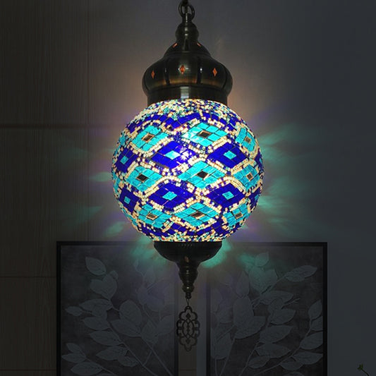 Antique Ball Hanging Light Colorful Glass 1/6 Bulbs Suspension Light for Living Room Clearhalo 'Ceiling Lights' 'Glass shade' 'Glass' 'Pendant Lights' 'Pendants' Lighting' 263272