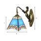 Mediterranean Pyramid Wall Light Fixture 1 Head Blue Glass Sconce Light with Mermaid Backplate Clearhalo 'Industrial' 'Middle century wall lights' 'Tiffany wall lights' 'Tiffany' 'Wall Lamps & Sconces' 'Wall Lights' Lighting' 263288
