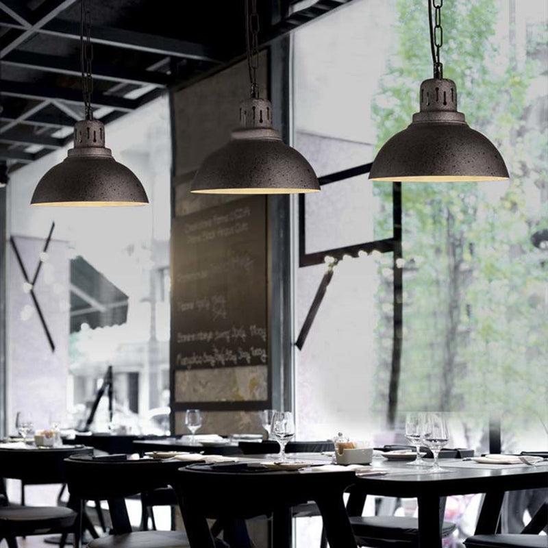 Rustic Industrial Domed Hanging Lamp 1 Light Wrought Iron Ceiling Light Fixture with Vented Socket in Dark Grey/Light Grey Clearhalo 'Art Deco Pendants' 'Cast Iron' 'Ceiling Lights' 'Ceramic' 'Crystal' 'Industrial Pendants' 'Industrial' 'Metal' 'Middle Century Pendants' 'Pendant Lights' 'Pendants' 'Tiffany' Lighting' 2634