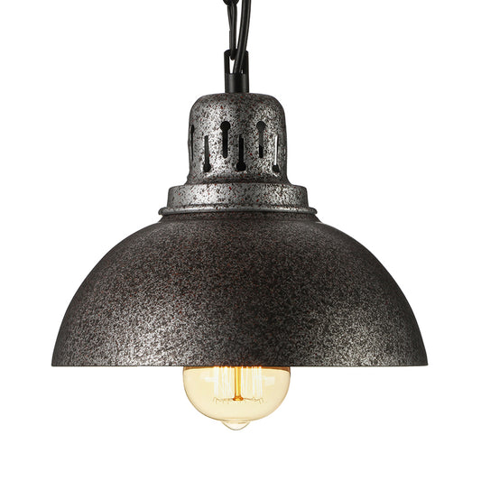 Rustic Industrial Domed Hanging Lamp 1 Light Wrought Iron Ceiling Light Fixture with Vented Socket in Dark Grey/Light Grey Dark Gray Clearhalo 'Art Deco Pendants' 'Cast Iron' 'Ceiling Lights' 'Ceramic' 'Crystal' 'Industrial Pendants' 'Industrial' 'Metal' 'Middle Century Pendants' 'Pendant Lights' 'Pendants' 'Tiffany' Lighting' 2635