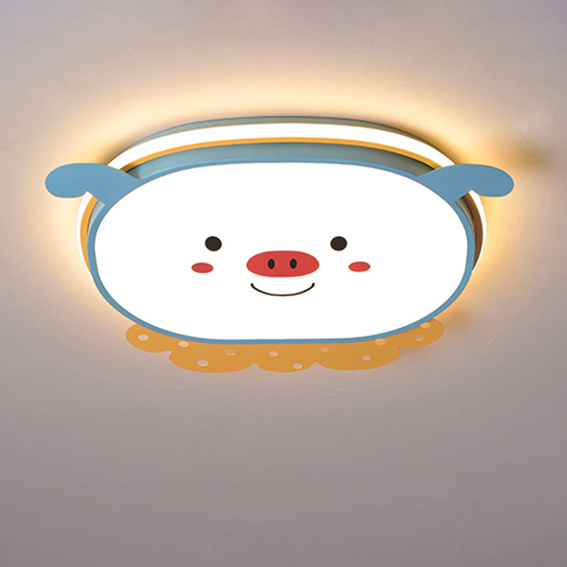 Pig Acrylic Ceiling Light Fixture Cartoon Style Integrated LED Blue/Pink Flush Mount Lamp, Warm/White/3 Color Light Blue Clearhalo 'Ceiling Lights' 'Close To Ceiling Lights' 'Close to ceiling' 'Flush mount' Lighting' 263604