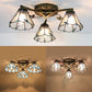 Conic Ceiling Fixture Vintage Stained Glass 3 Lights Flushmount Ceiling Light with Art Pattern Clearhalo 'Ceiling Lights' 'Close To Ceiling Lights' 'Close to ceiling' 'Glass shade' 'Glass' 'Semi-flushmount' 'Tiffany close to ceiling' 'Tiffany' Lighting' 26361