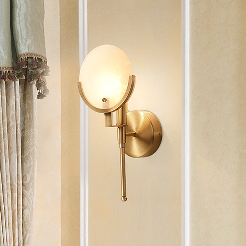 Milk Glass Oval Wall Light Colonialism 1 Bulb Brass Living Room Wall Sconce Lighting Brass Clearhalo 'Wall Lamps & Sconces' 'Wall Lights' Lighting' 263627