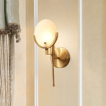 Milk Glass Oval Wall Light Colonialism 1 Bulb Brass Living Room Wall Sconce Lighting Brass Clearhalo 'Wall Lamps & Sconces' 'Wall Lights' Lighting' 263627