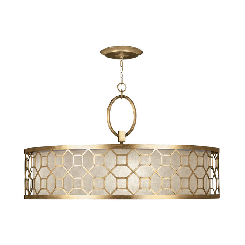 16"/19.5"/23.5" Dia Chinese Style Drum Chandelier 3-Light Brass Hanging Ceiling Lamp in Gold Clearhalo 'Ceiling Lights' 'Chandeliers' Lighting' options 263644