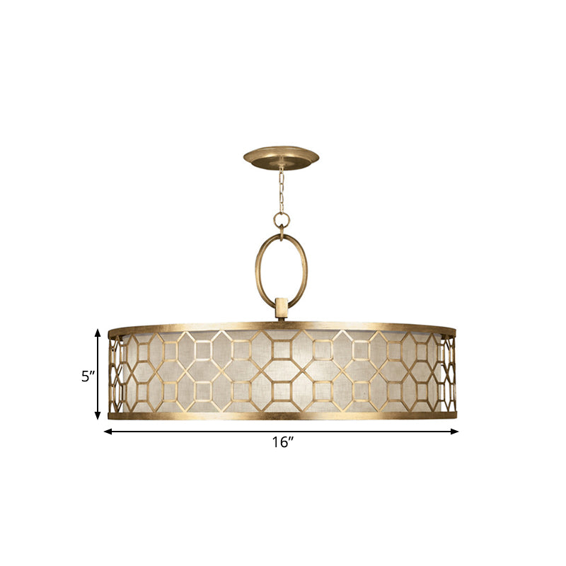 16"/19.5"/23.5" Dia Chinese Style Drum Chandelier 3-Light Brass Hanging Ceiling Lamp in Gold Clearhalo 'Ceiling Lights' 'Chandeliers' Lighting' options 263645
