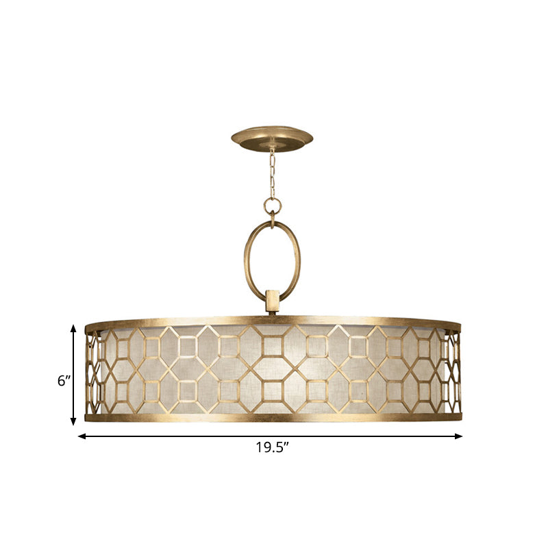 16"/19.5"/23.5" Dia Chinese Style Drum Chandelier 3-Light Brass Hanging Ceiling Lamp in Gold Clearhalo 'Ceiling Lights' 'Chandeliers' Lighting' options 263646