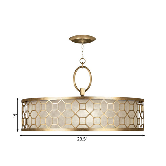 16"/19.5"/23.5" Dia Chinese Style Drum Chandelier 3-Light Brass Hanging Ceiling Lamp in Gold Clearhalo 'Ceiling Lights' 'Chandeliers' Lighting' options 263647