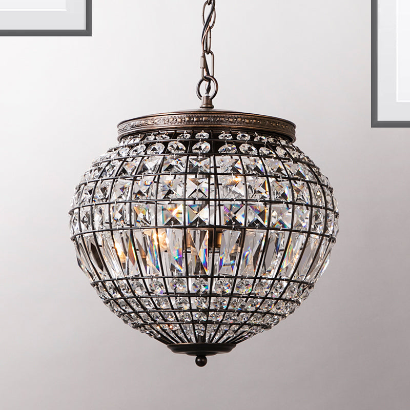 Disco Ball Pendulum Light Contemporary Crystal Shade 2-Light Black Bedroom Chandelier Pendant Bronze Clearhalo 'Ceiling Lights' 'Chandeliers' 'Industrial Chandeliers' 'Industrial' 'Middle Century Chandeliers' 'Tiffany' Lighting' 263779