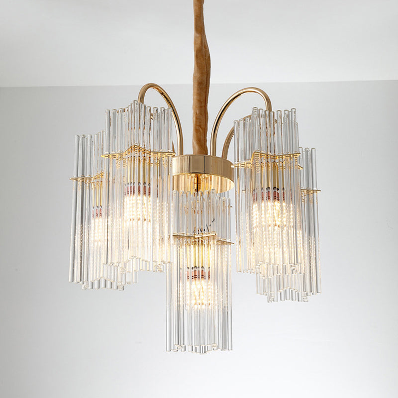 Tiered Cylinder Crystal Chandelier Light Modern 6 Heads Dining Room Ceiling Pendant in Gold Clear Clearhalo 'Ceiling Lights' 'Chandeliers' 'Clear' 'Industrial' 'Modern Chandeliers' 'Modern' 'Tiffany' 'Traditional Chandeliers' Lighting' 263794