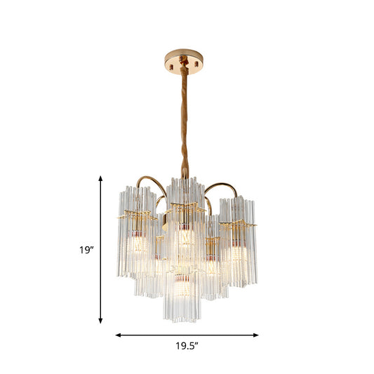 Tiered Cylinder Crystal Chandelier Light Modern 6 Heads Dining Room Ceiling Pendant in Gold Clearhalo 'Ceiling Lights' 'Chandeliers' 'Clear' 'Industrial' 'Modern Chandeliers' 'Modern' 'Tiffany' 'Traditional Chandeliers' Lighting' 263798