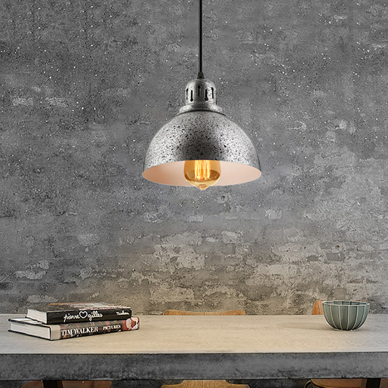Rustic Industrial Domed Hanging Lamp 1 Light Wrought Iron Ceiling Light Fixture with Vented Socket in Dark Grey/Light Grey Light Gray Clearhalo 'Art Deco Pendants' 'Cast Iron' 'Ceiling Lights' 'Ceramic' 'Crystal' 'Industrial Pendants' 'Industrial' 'Metal' 'Middle Century Pendants' 'Pendant Lights' 'Pendants' 'Tiffany' Lighting' 2638