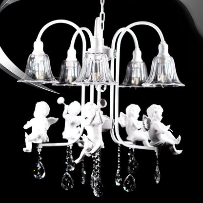Flared Chandelier Pendant Traditional Plexiglas 5 Lights White Ceiling Light Fixture with Angels and Crystal Drop White Clearhalo 'Ceiling Lights' 'Chandeliers' Lighting' options 263810_9576e5da-d666-4764-9eb0-7a0ed1637453