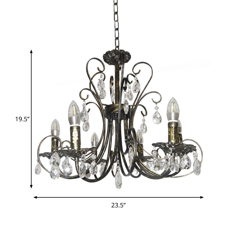 Bronze Curved Candle Chandelier French Style 6 Lights Iron Ceiling Lighting with Crystal Accent Clearhalo 'Ceiling Lights' 'Chandeliers' 'Industrial Chandeliers' 'Industrial' 'Middle Century Chandeliers' 'Tiffany' Lighting' 263818