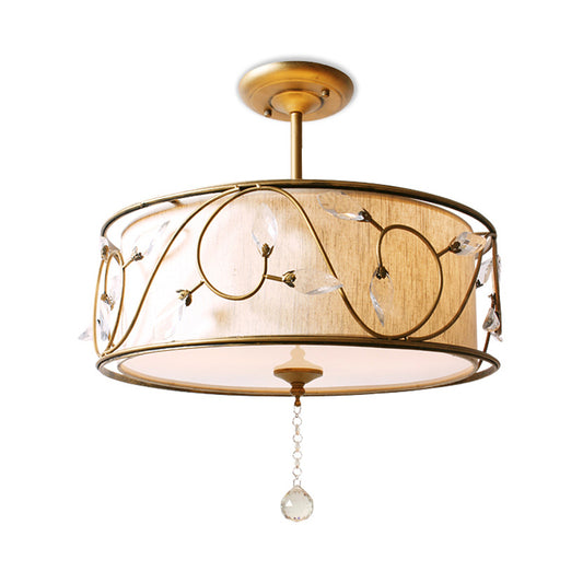 14"/16" Dia Golden 3-Light Semi Flush Lamp Traditional Metal Round Ceiling Light with Crystal Element Clearhalo 'Ceiling Lights' 'Close To Ceiling Lights' 'Close to ceiling' 'Semi-flushmount' Lighting' 263865