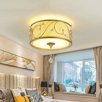 Iron Black/Gold Flush Ceiling Light 16"/19.5" Dia Drum Shape 4/5 Lights Vintage Flushmount Lighting Gold Clearhalo 'Ceiling Lights' 'Close To Ceiling Lights' 'Close to ceiling' 'Flush mount' Lighting' 263867