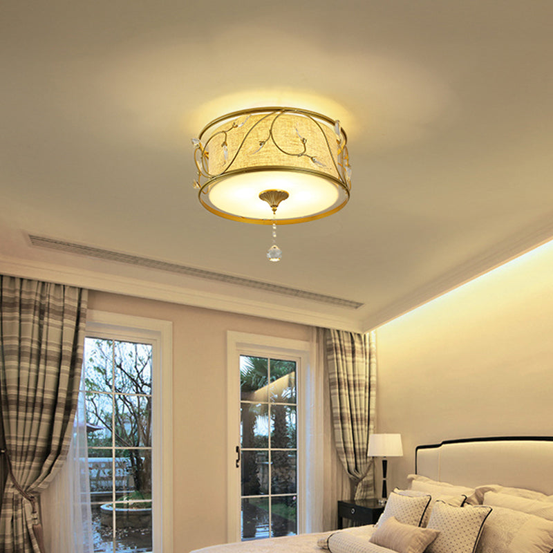 Iron Black/Gold Flush Ceiling Light 16"/19.5" Dia Drum Shape 4/5 Lights Vintage Flushmount Lighting Clearhalo 'Ceiling Lights' 'Close To Ceiling Lights' 'Close to ceiling' 'Flush mount' Lighting' 263869