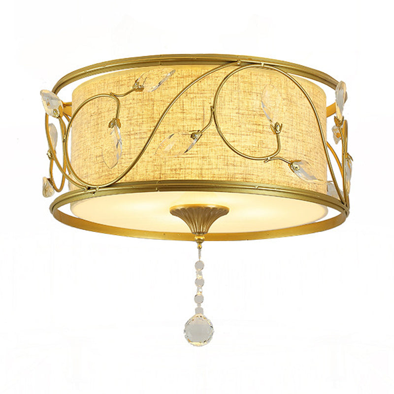 Iron Black/Gold Flush Ceiling Light 16"/19.5" Dia Drum Shape 4/5 Lights Vintage Flushmount Lighting Clearhalo 'Ceiling Lights' 'Close To Ceiling Lights' 'Close to ceiling' 'Flush mount' Lighting' 263870