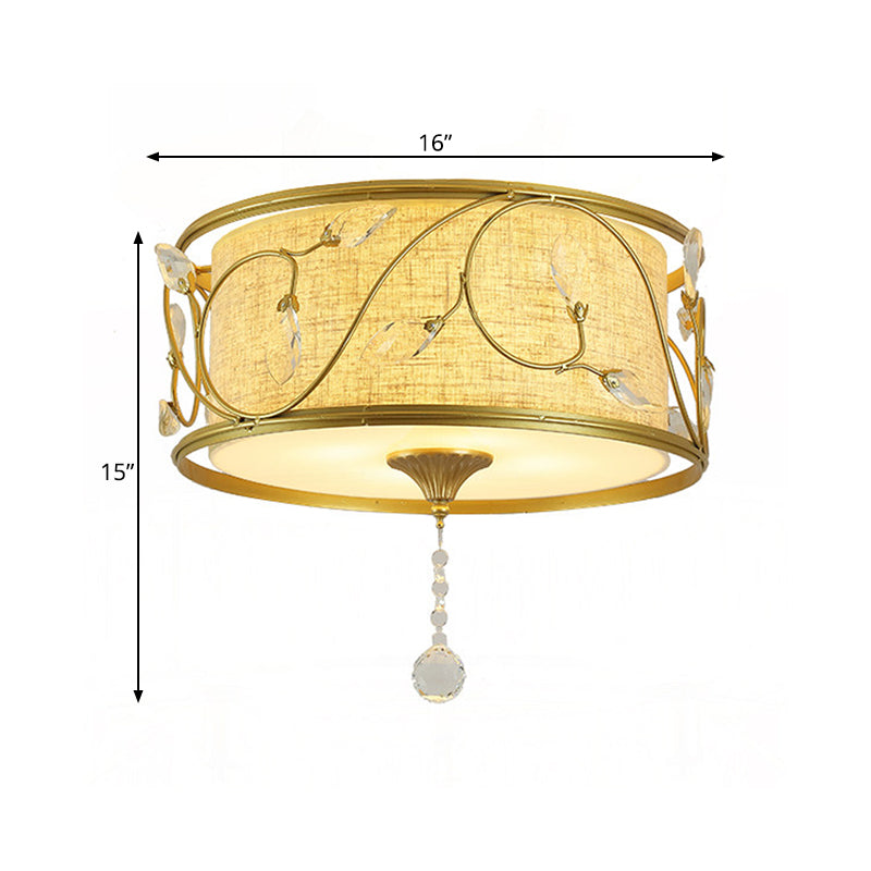 Iron Black/Gold Flush Ceiling Light 16"/19.5" Dia Drum Shape 4/5 Lights Vintage Flushmount Lighting Clearhalo 'Ceiling Lights' 'Close To Ceiling Lights' 'Close to ceiling' 'Flush mount' Lighting' 263871