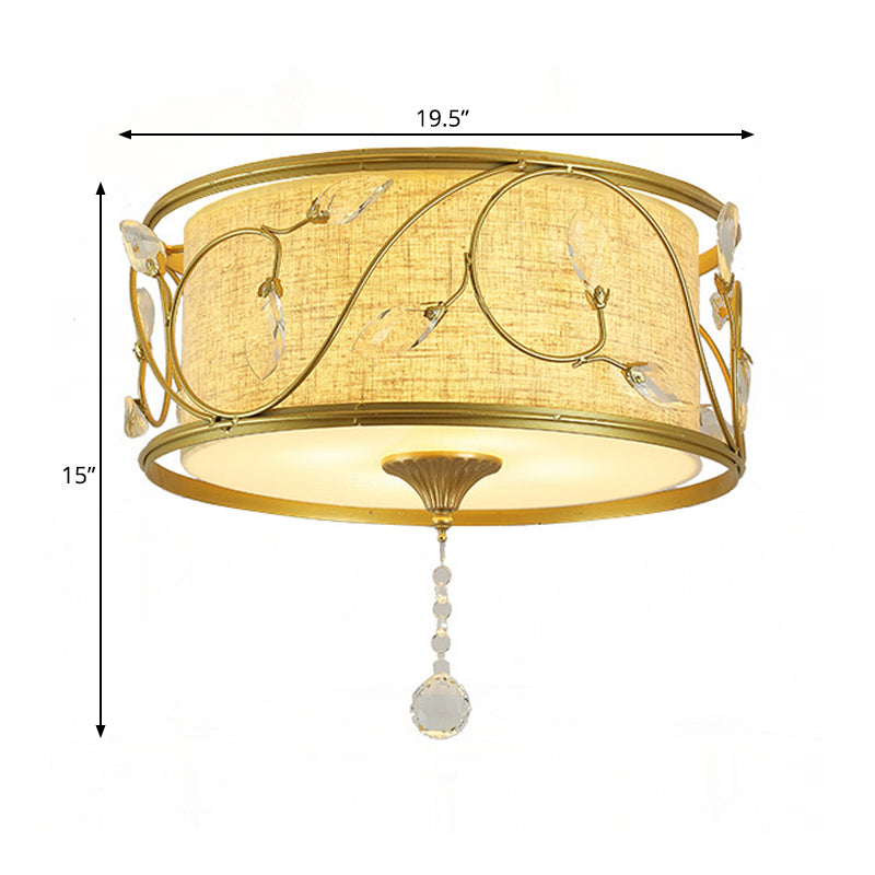 Iron Black/Gold Flush Ceiling Light 16"/19.5" Dia Drum Shape 4/5 Lights Vintage Flushmount Lighting Clearhalo 'Ceiling Lights' 'Close To Ceiling Lights' 'Close to ceiling' 'Flush mount' Lighting' 263872