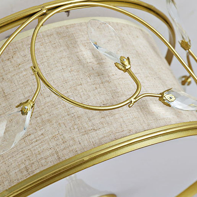 Iron Black/Gold Flush Ceiling Light 16"/19.5" Dia Drum Shape 4/5 Lights Vintage Flushmount Lighting Clearhalo 'Ceiling Lights' 'Close To Ceiling Lights' 'Close to ceiling' 'Flush mount' Lighting' 263873