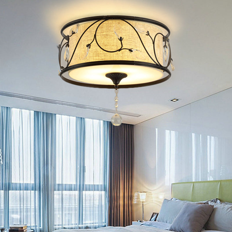 Iron Black/Gold Flush Ceiling Light 16"/19.5" Dia Drum Shape 4/5 Lights Vintage Flushmount Lighting Clearhalo 'Ceiling Lights' 'Close To Ceiling Lights' 'Close to ceiling' 'Flush mount' Lighting' 263875