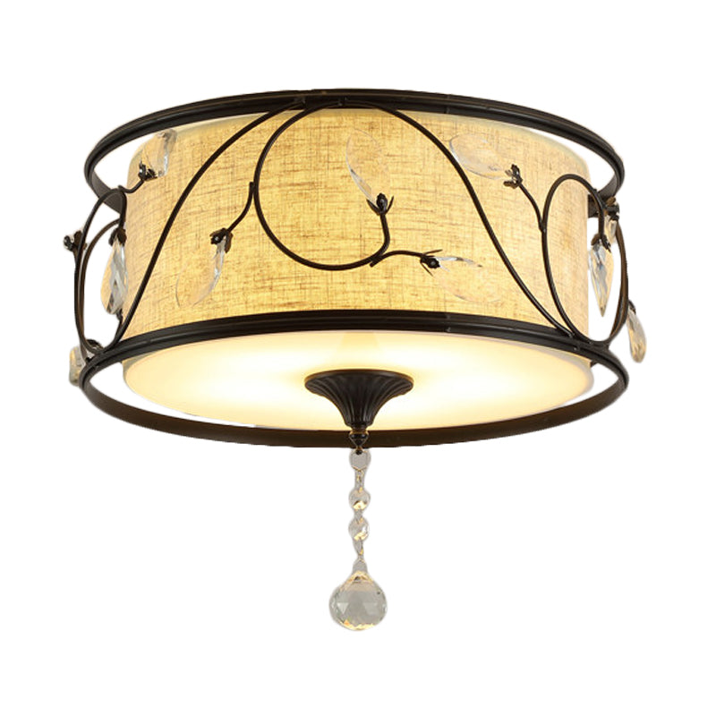 Iron Black/Gold Flush Ceiling Light 16"/19.5" Dia Drum Shape 4/5 Lights Vintage Flushmount Lighting Clearhalo 'Ceiling Lights' 'Close To Ceiling Lights' 'Close to ceiling' 'Flush mount' Lighting' 263877